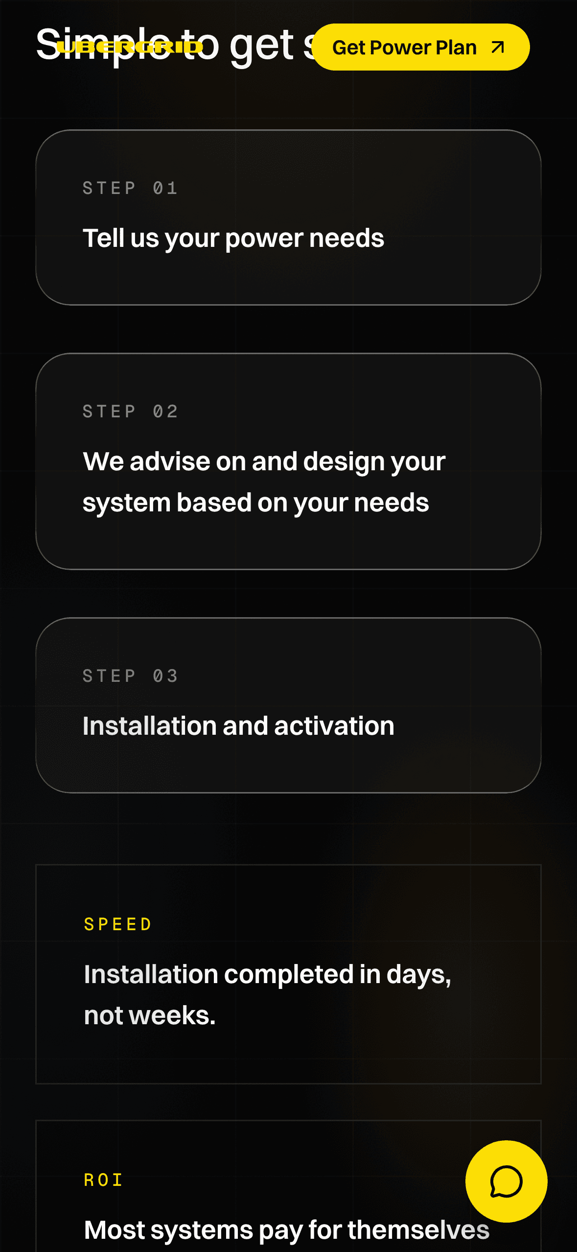 Ubergrid steps: tell us your needs, design the system, install.