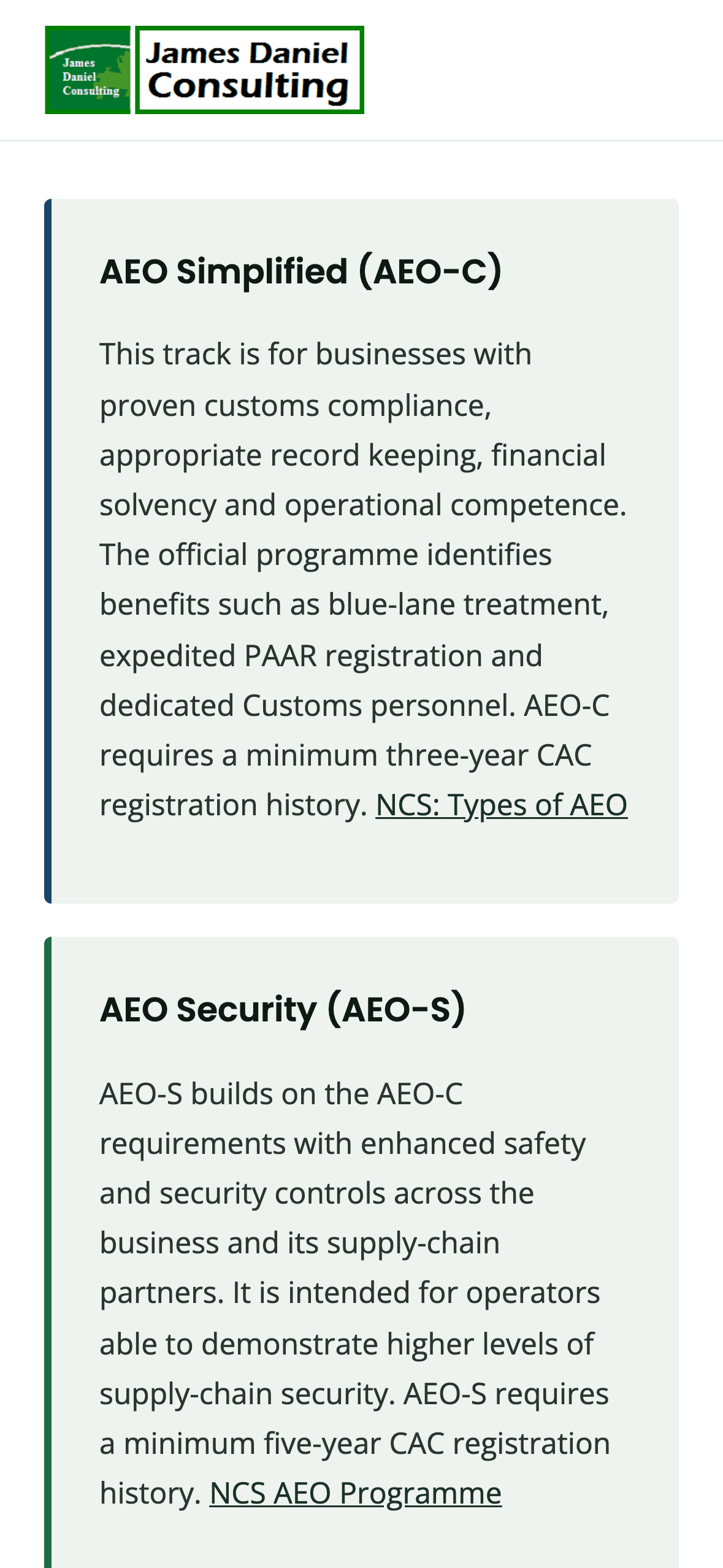 The two AEO tracks: AEO Simplified and AEO Security.